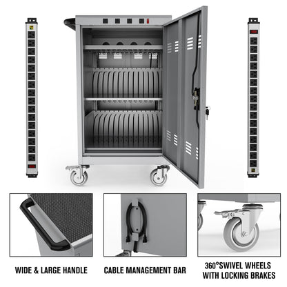 30 Device Mobile Laptop Charging Cart for Laptop Computers Chromebook Fast Charging & Secure Storage (16.3in Screen Size), Ideal for School, Library, Hospital - Black
