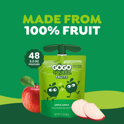 GoGo squeeZ Applesauce and Fruit Puree, Apple Banana, 3.2 oz (Pack of 48), Unsweetened Fruit Snacks for Kids, Gluten Free, Nut Free and Dairy Free, BPA Free Pouches (Packaging May Vary)