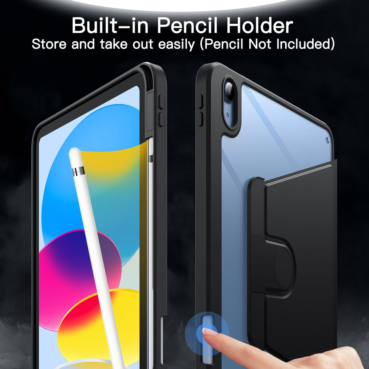 JETech Rotating Case for iPad (A16) 11th/10th Generation (2025/2022) with Pencil Holder, 360 Degree Rotation Protective Stand Cover Clear Back, Auto Wake/Sleep (Navy)