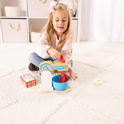 Melissa & Doug Wooden Make-a-Cake Mixer Set (11 pcs) - Play Food and Kitchen Accessories - FSC Certified
