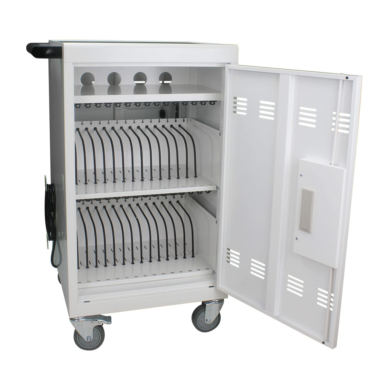 35 Device Mobile Charging Cart, Chromebooks and Laptop Computers, Locking Charging Station with Lock & Key for The Front Back Door, Surge Protection