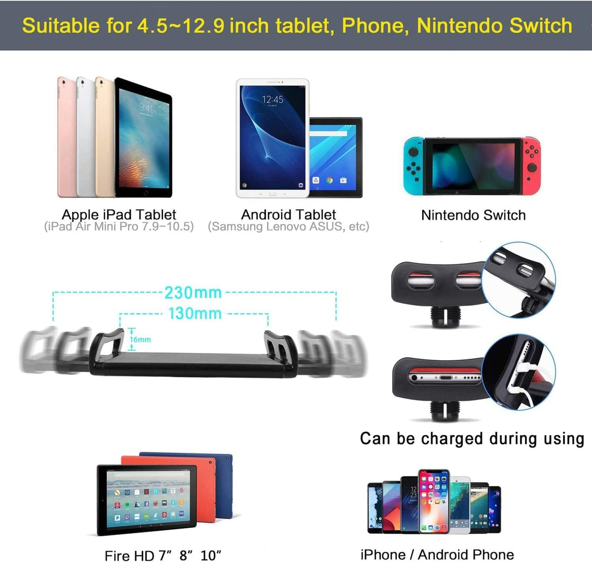 SAMHOUSING Tablet Stand for Bed,360 Degree Rotating Bed Tablet Mount Holder Stand with Aluminum Arm for iPad,iPhoneXS,N-Switch, Amazon Kindle Fire,or Other 4.7~12.9 inch-Screen Devices
