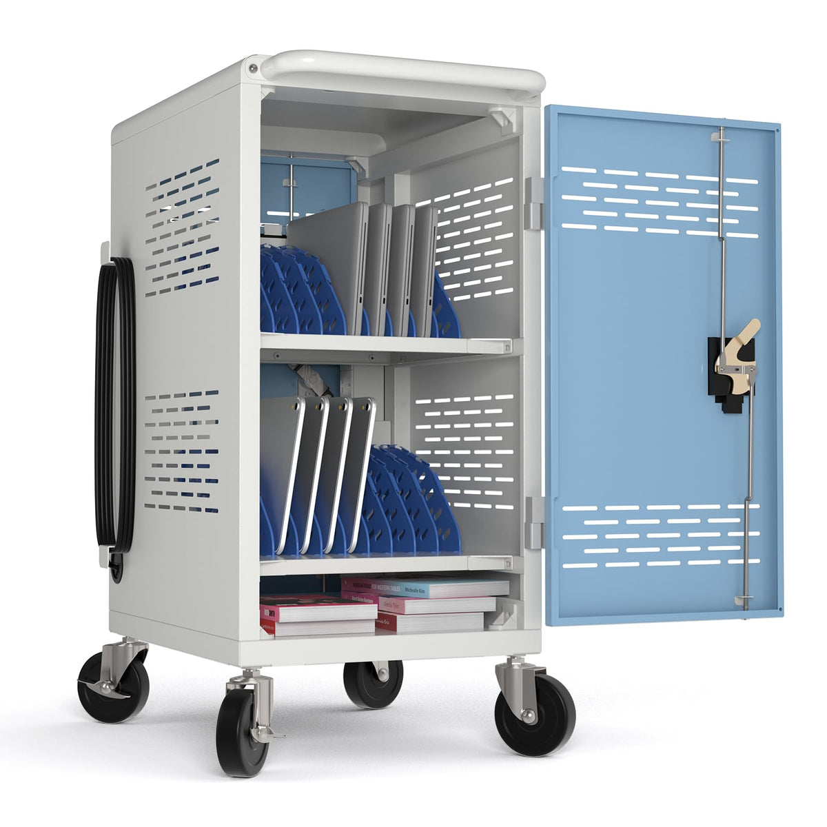 Fully Assembled 20 Devices Laptop Charging Cart - Tablet Storage Cart for Chromebook iPad, Mobile Laptop Charging Station for Classroom Office - Includes Cable Management & Detachable Door, Black