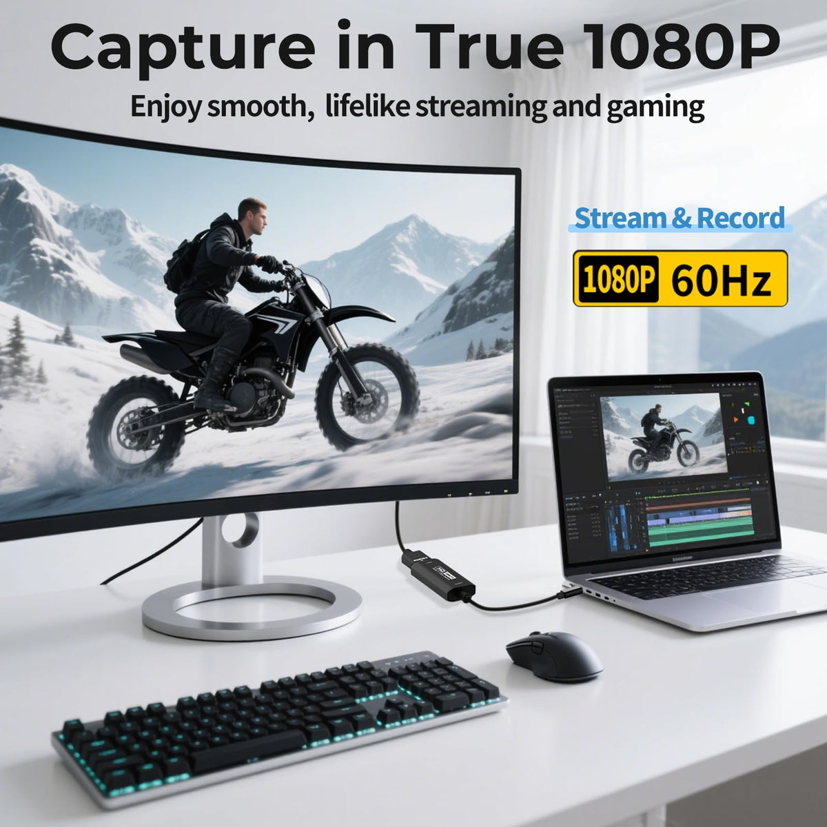 Guermok Video Capture Card, 4K USB3.0 HDMI to USB C Capture Card for Streaming, 1080P 60FPS, Compatible with iPad Mac OS Windows, Quest 3, OBS, PS5/4, Switch2/1, Xbox, Camera (Silver)