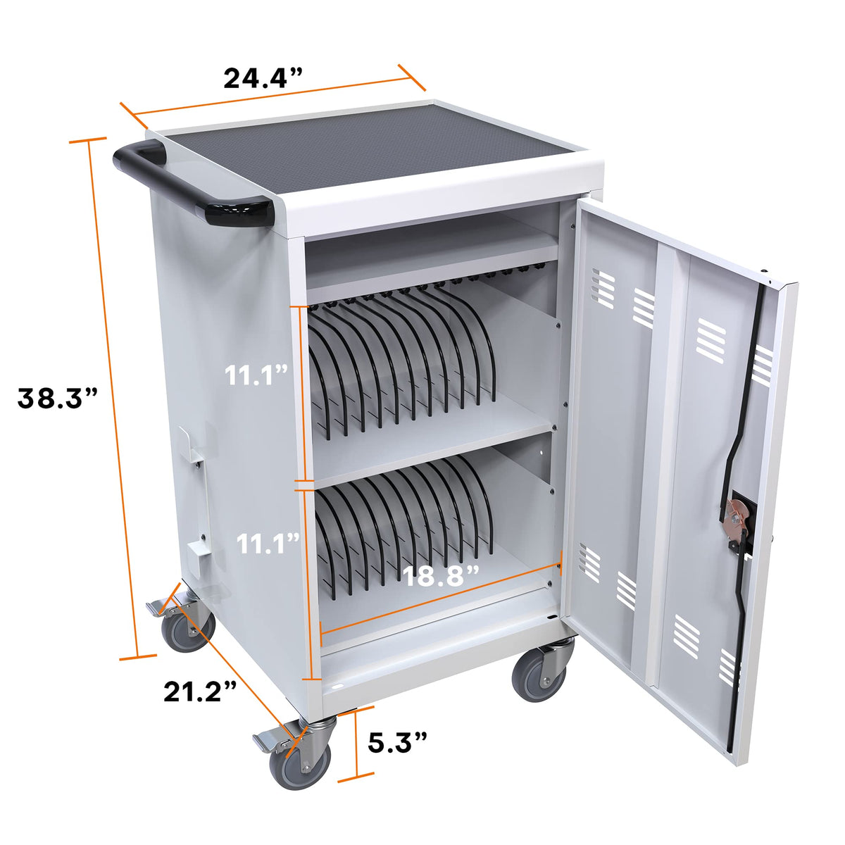 35 Device Mobile Charging Cart, Chromebooks and Laptop Computers, Locking Charging Station with Lock & Key for The Front Back Door, Surge Protection