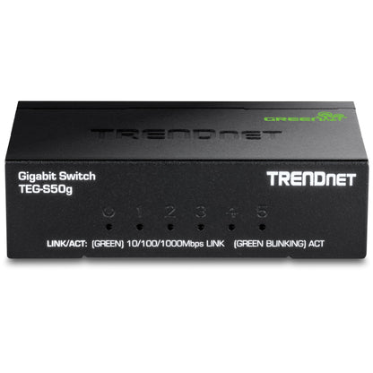 TRENDnet 5 Port Mini Gigabit Switch, TEG-S50g, GREENnet Technology, NDAA + TAA Compliant, Desktop Metal Ethernet Network Switch, 5 x Gigabit Ports, Fanless, Lifetime Protection, Black