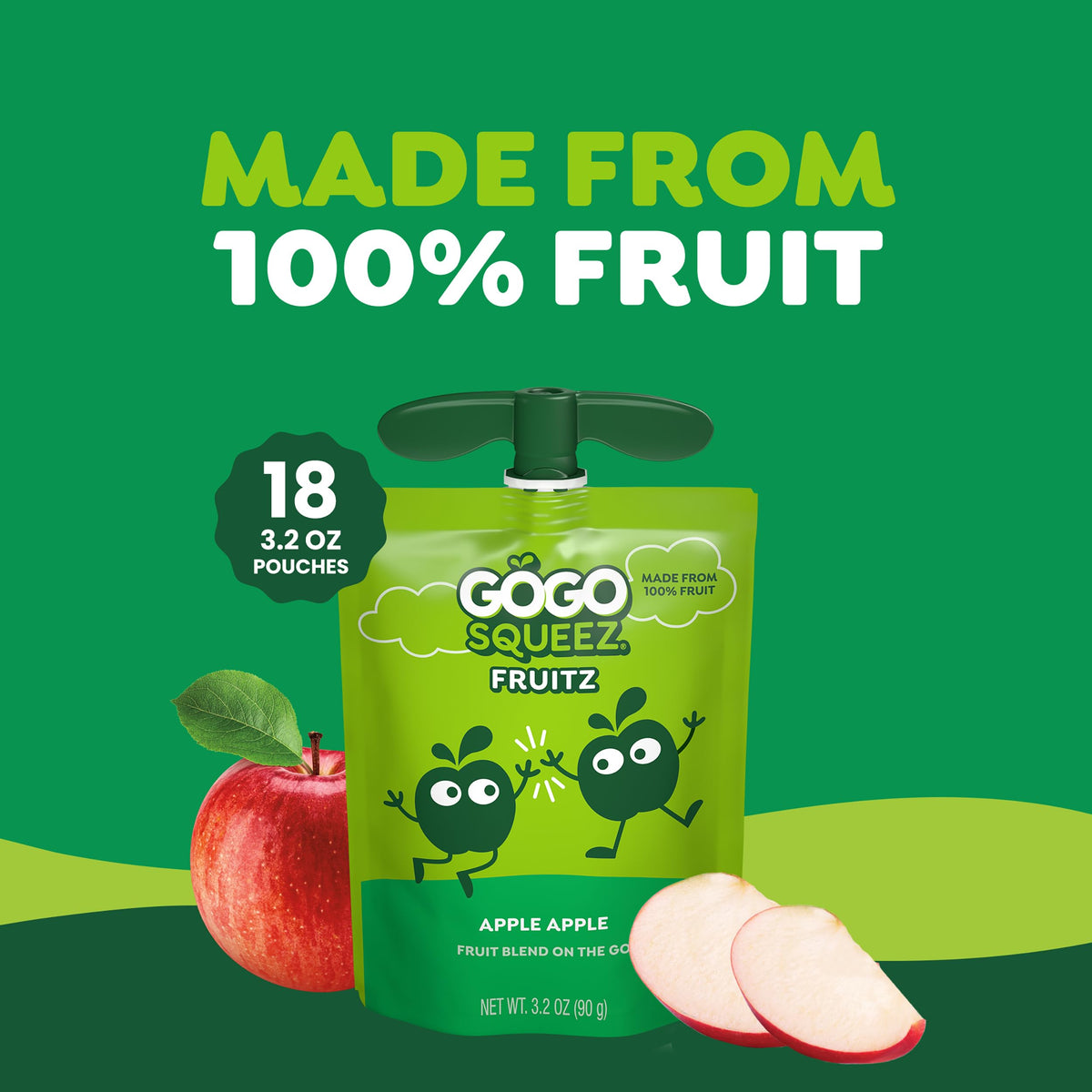 GoGo squeeZ No Sugar Added Applesauce and Fruit Puree, Apple Cinnamon, 3.2 oz Pouches (Pack of 18), Fruit Snacks for Kids, Gluten Free, Nut Free, Recloseable Cap, BPA Free
