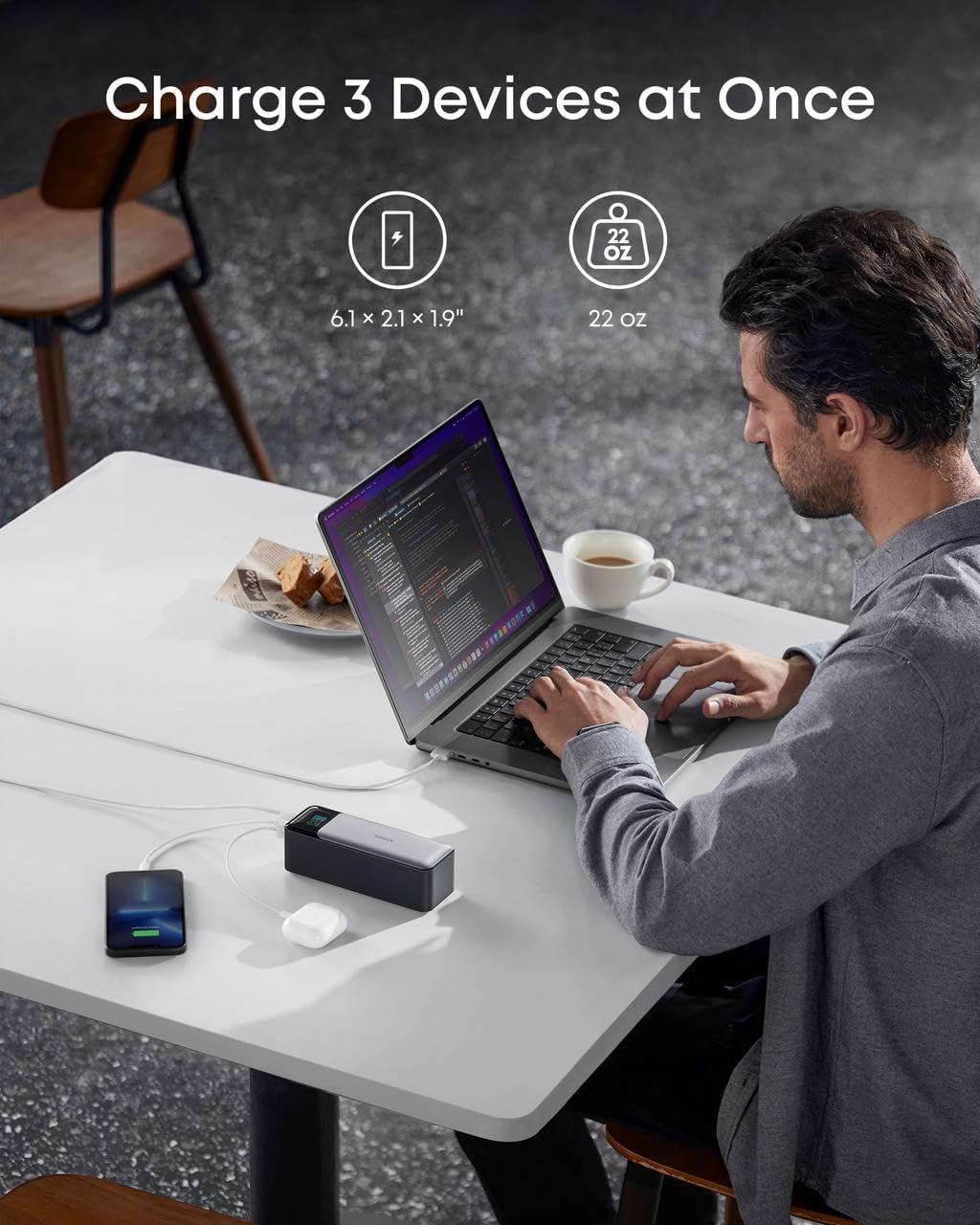 Anker 737 Power Bank, 140W Max 3-Port Laptop Portable Charger, 24,000mAh, Smart Display, Compatible with iPhone 16 / 15 / 14 Series, Vision Pro, Samsung, MacBook, and More