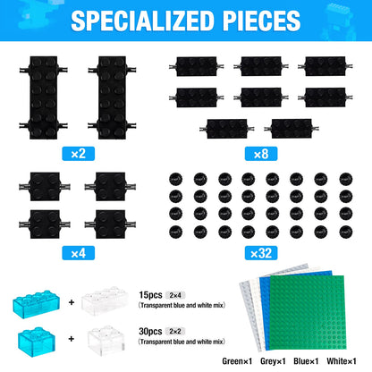 MANNIDOO 1600 Pieces Building Bricks, Building Bulk Block with 2 Packs 24x24 Studs Sticky Plate and 46PCS Wheel Accessory - Compatible with All Major Bricks, Gfits for Kid - 18 Shape/16 Colo