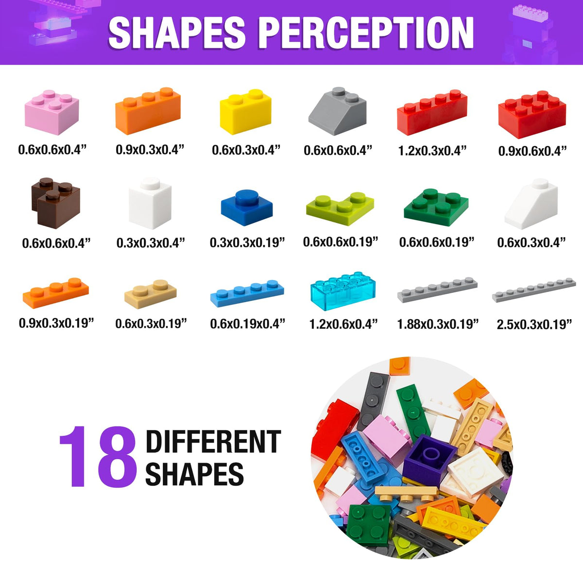 MANNIDOO 1600 Pieces Building Bricks, Building Bulk Block with 2 Packs 24x24 Studs Sticky Plate and 46PCS Wheel Accessory - Compatible with All Major Bricks, Gfits for Kid - 18 Shape/16 Colo
