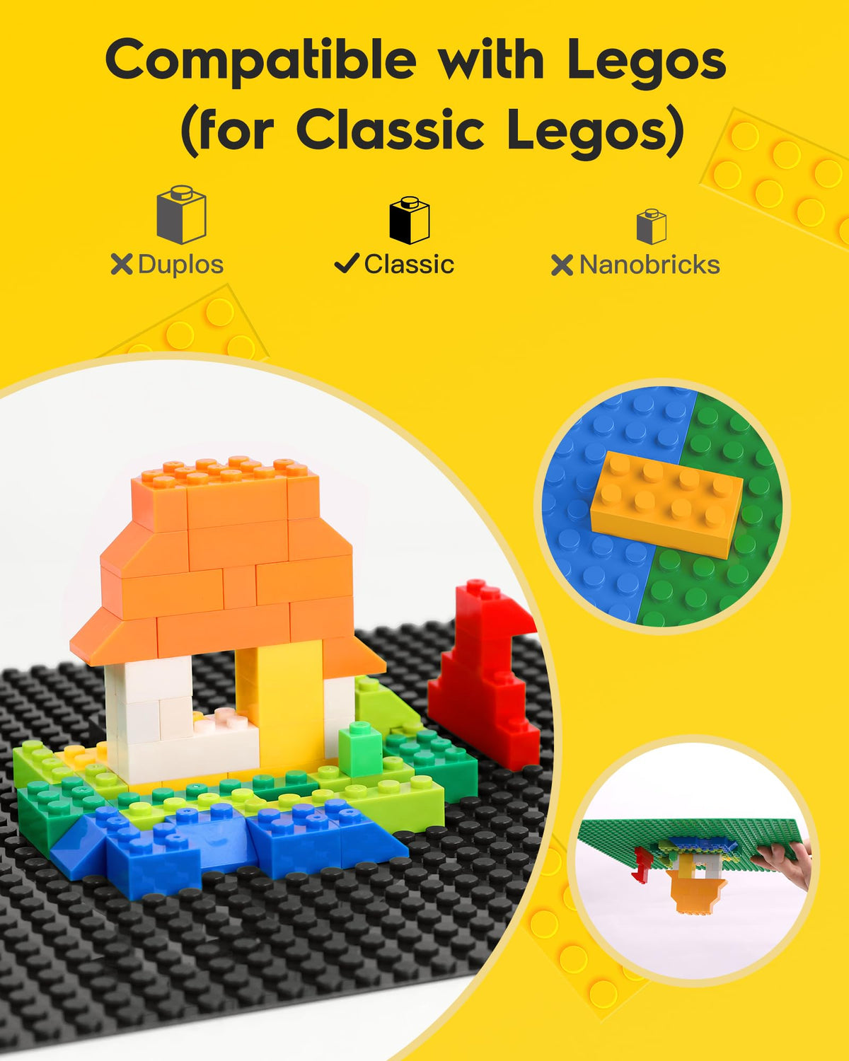 Pokiiulk Classic Gray Baseplates, 32x32 Studs Square Base Plates for Play or Display Bricks Creations, Compatible with Classic Legos, 10" x 10", Pack of 2, Perfect for City Streets, Castle, Mountains