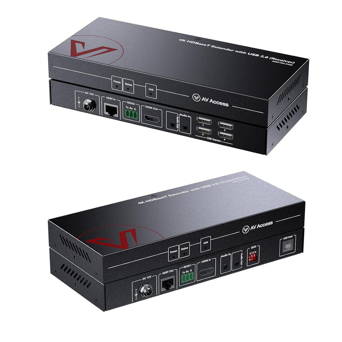 AV Access HDMI KVM Extender Over Cat6, 4K@60Hz 100m/330ft, USB 2.0 Remote Control (4 Ports), Zero Latency, RS232, Audio, PoH, EDID, for Server Room & Control Systems (4KEX100-KVM)