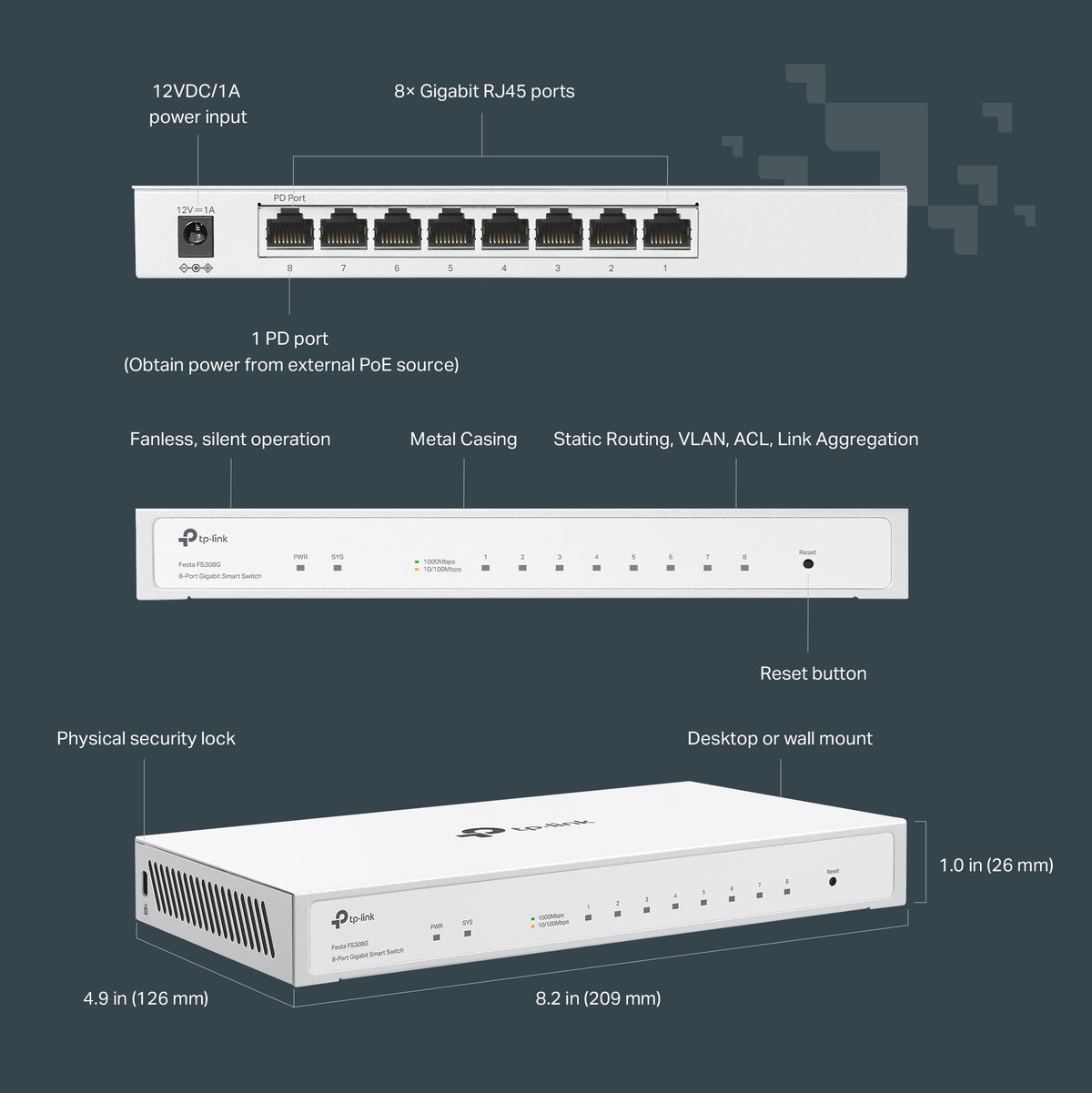 TP-Link TL-SG108S 8 Port Gigabit Ethernet Switch | Desktop/Wall-Mount | Plug & Play | Fanless | Sturdy Metal | 3 Year Manufacturer Warranty | 802.1p/DSCP QoS & IGMP Snooping | Compact Design