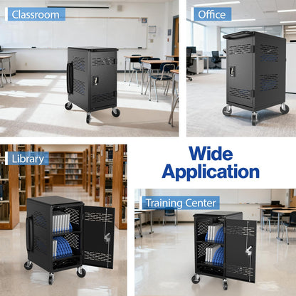 Fully Assembled 20 Devices Laptop Charging Cart - Tablet Storage Cart for Chromebook iPad, Mobile Laptop Charging Station for Classroom Office - Includes Cable Management & Detachable Door, Black
