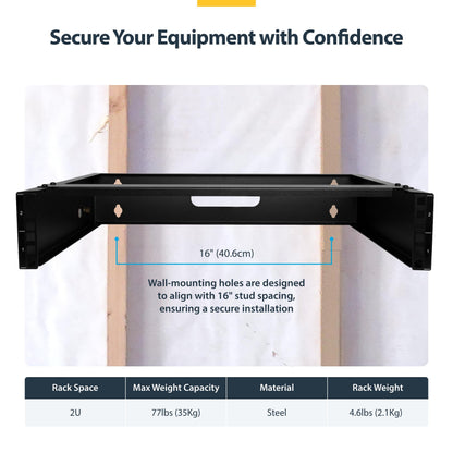 StarTech.com 6U Wall Mount Network Rack - 14 Inch Deep (Low Profile) - 19" Patch Panel Bracket for Shallow Server and IT Equipment, Network Switches - 44lbs/20kg Weight Capacity, Black (WALLMOUNT6)