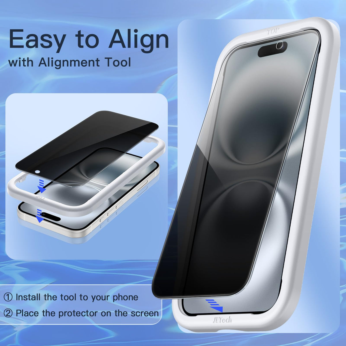 JETech Privacy Screen Protector for iPhone 15 6.1-Inch, Anti-Spy Tempered Glass Film with Easy Installation Tool, 2-Pack