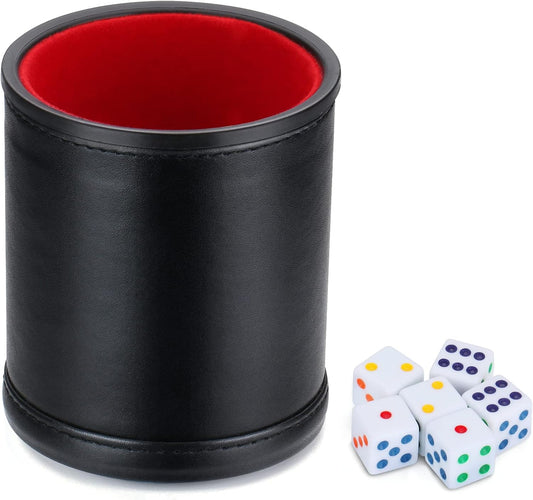 Felt Lined Professional Dice Cup - with 6 Dice Quiet for Yahtzee Game