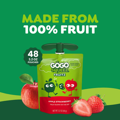GoGo squeeZ Applesauce and Fruit Puree, Apple Banana, 3.2 oz (Pack of 48), Unsweetened Fruit Snacks for Kids, Gluten Free, Nut Free and Dairy Free, BPA Free Pouches (Packaging May Vary)