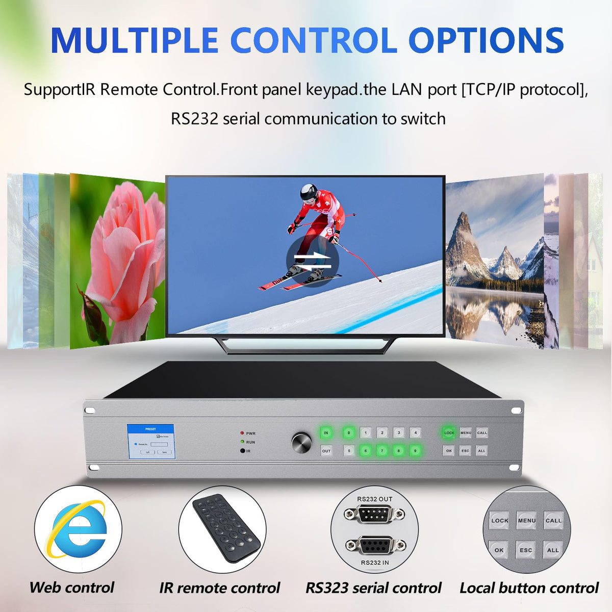 ICUIXIAN 16x16 HDMI Matrix Switch 4K@30Hz with Web GUI+LAN Port+Rs232 Control, Rack Mount HDMI Matrix 16x16 Support EDID, HDCP, Backlit Button, LED Screen Display (16 hdmi switcher 1x16 Splitter)