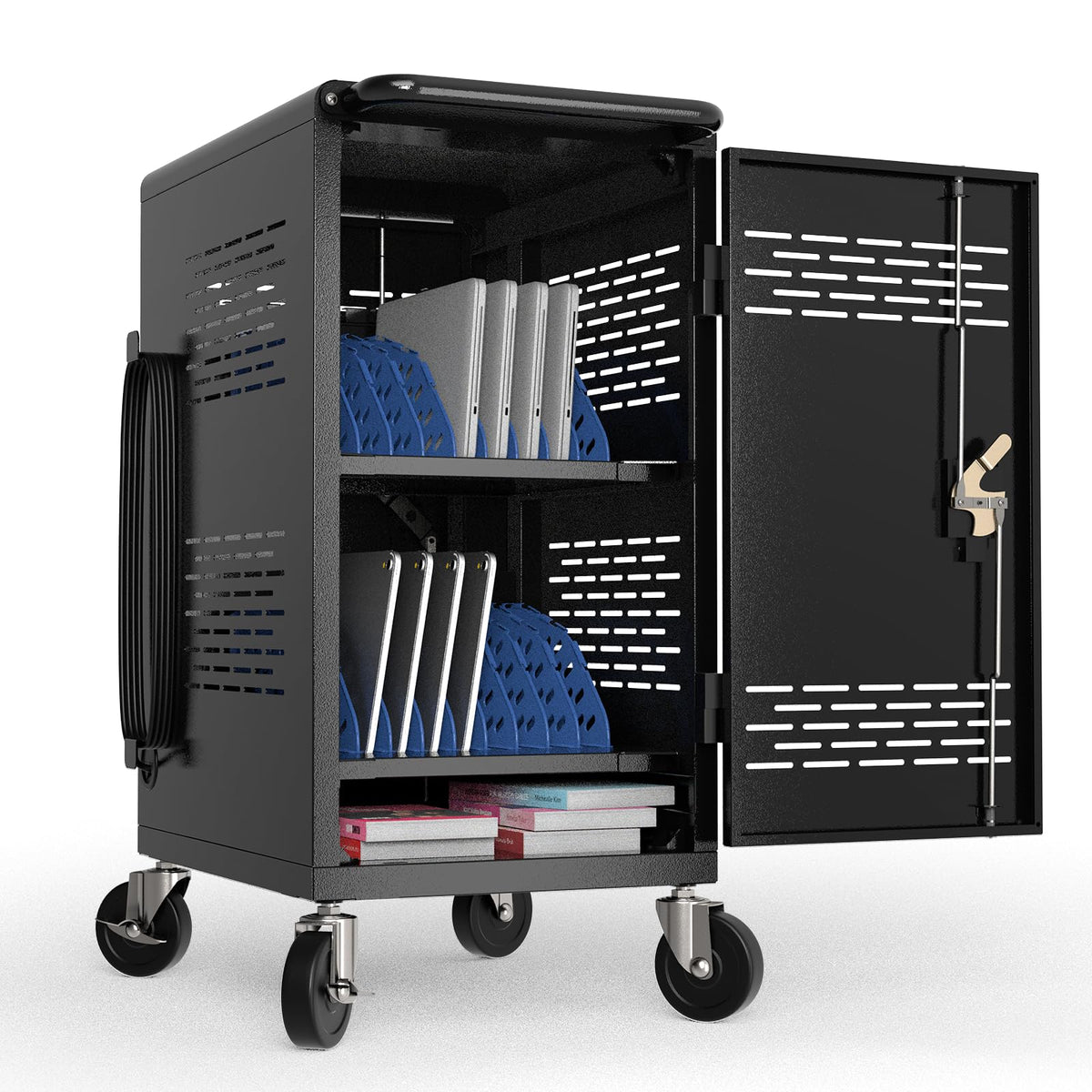 Fully Assembled 20 Devices Laptop Charging Cart - Tablet Storage Cart for Chromebook iPad, Mobile Laptop Charging Station for Classroom Office - Includes Cable Management & Detachable Door, Black