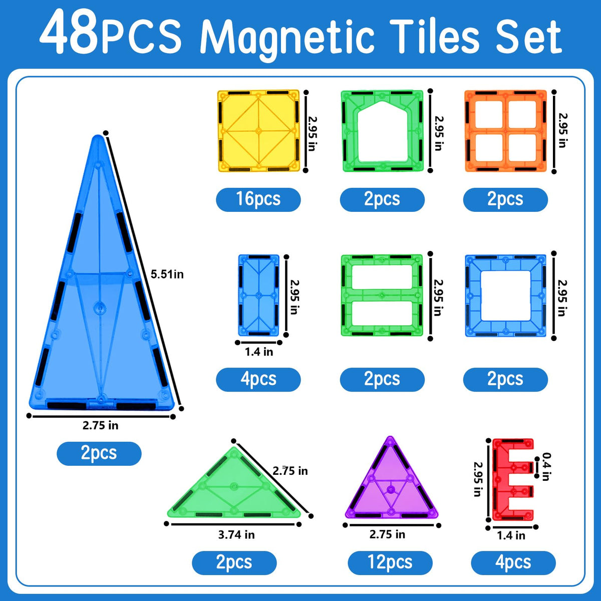 Magnetic Tiles Toddler Building Blocks Toys, Magnet Montessori Kids Toys for 3+ Year Old Boys and Girls, Preschool Learning Sensory STEM Education Gift Games, Birthday Gifts Idea for Kids Toddlers.