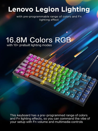 Lenovo GY40T26478 Legion K500 RGB Mechanical Gaming Keyboard, 3 ZONE Full-size Keyboard, 7 user Programmable Hot Keys; 16.8 Million Colors, 50 Million-Click Red Mechanical Keys, Detachable Palm Rest