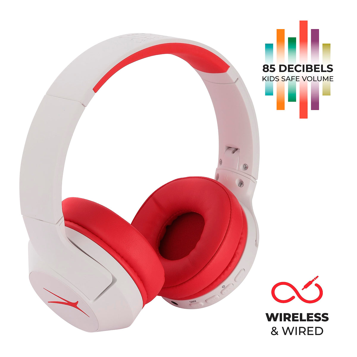 Altec Lansing Kid Safe Noise Cancelling Wireless Headphones 15H Battery, 85dB Volume Limit, Foldable Design Powerful Sound, Active Noise Cancellation Perfect for Kids Ages 7+ (Whiteout Pop Pink)