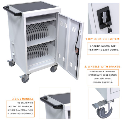 35 Device Mobile Charging Cart, Chromebooks and Laptop Computers, Locking Charging Station with Lock & Key for The Front Back Door, Surge Protection