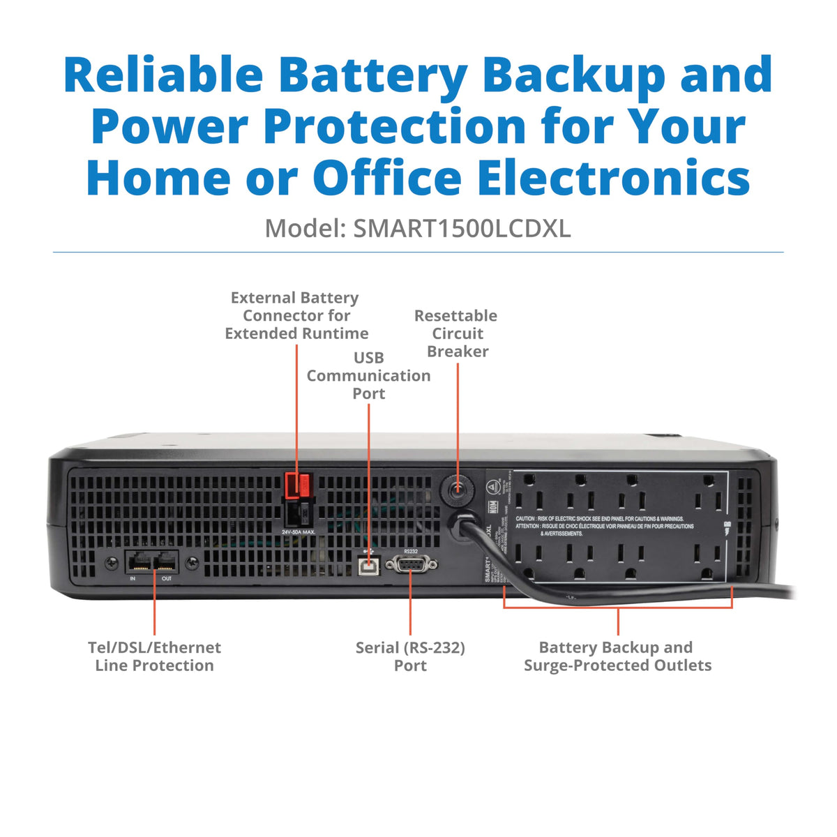 Tripp Lite SMART1500LCD 1500VA Rack Mount UPS Battery Backup, 900W, 8 Outlets, PWM Sine Wave, Short Depth 2U Rackmount UPS, AVR, LCD Screen