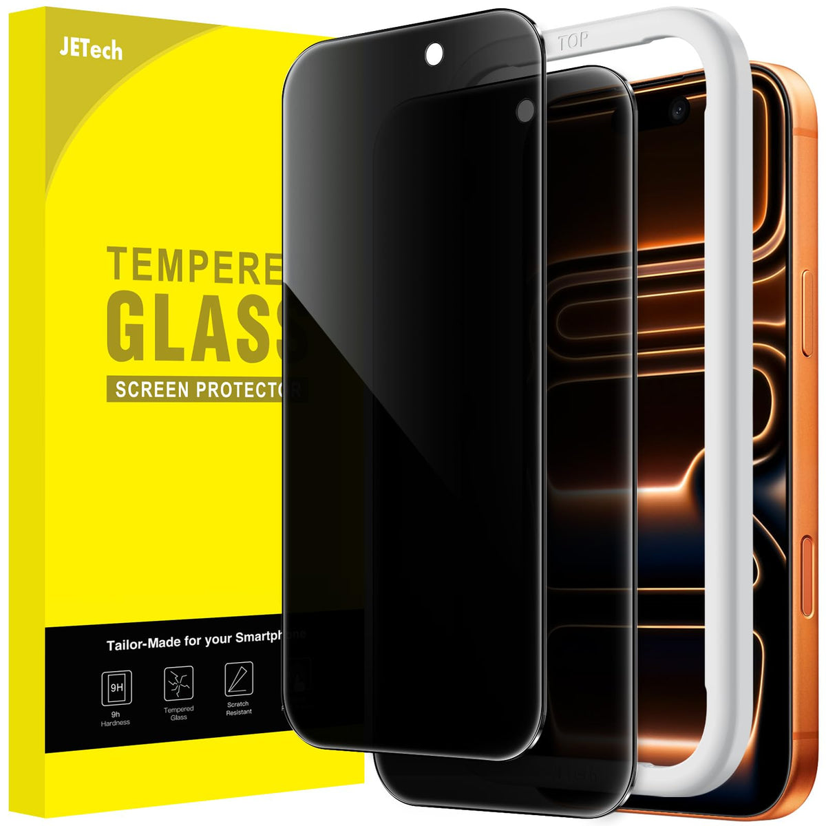 JETech Privacy Screen Protector for iPhone 15 6.1-Inch, Anti-Spy Tempered Glass Film with Easy Installation Tool, 2-Pack