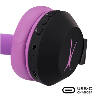 Altec Lansing Kid Safe Noise Cancelling Wireless Headphones 15H Battery, 85dB Volume Limit, Foldable Design Powerful Sound, Active Noise Cancellation Perfect for Kids Ages 7+ (Whiteout Pop Pink)