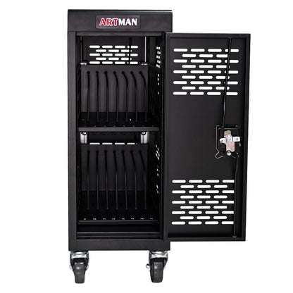 16 Devices Mobile Charging Cart for Laptop Up to 16.3-inch Screen, Charging Station and Tablet Storage Cart for iPad, Chromebooks with Cord Organizer, Black