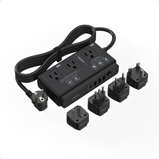 220V to 110V Voltage Converter, TESSAN Universal Travel Adapter with 4 USB Charger (1 USB C), 3 AC Sockets and EU/UK/AU/IT Plug Power Adaptor, Step Down Transformer Outlet Converters for International