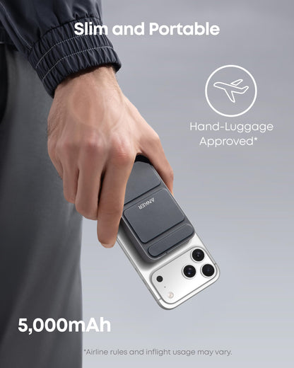 Anker 622 Magnetic Battery (MagGo), 5,000mAh Foldable Magnetic Wireless Portable Charger with Stand and USB-C Port (On the Side), Magsafe-Compatible for iPhone 16/15/14/13 Series