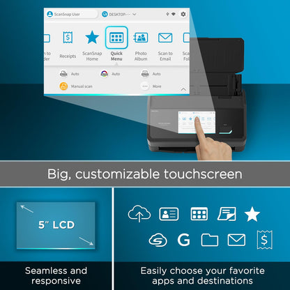 ScanSnap iX1600 Wireless or USB High-Speed Cloud Enabled Document, Photo & Receipt Scanner with Large Touchscreen and Auto Document Feeder for Mac or PC, 17 watts, Black