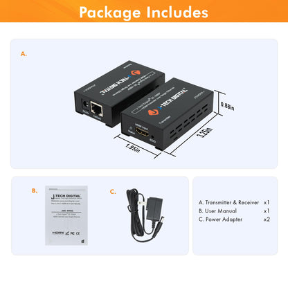 J-Tech Digital HDMI Extender over cat5e/6 1080P@200ft HDMI Balun Over Single Ethernet Supports EDID Copy Compatible with Dolby Digital DTS