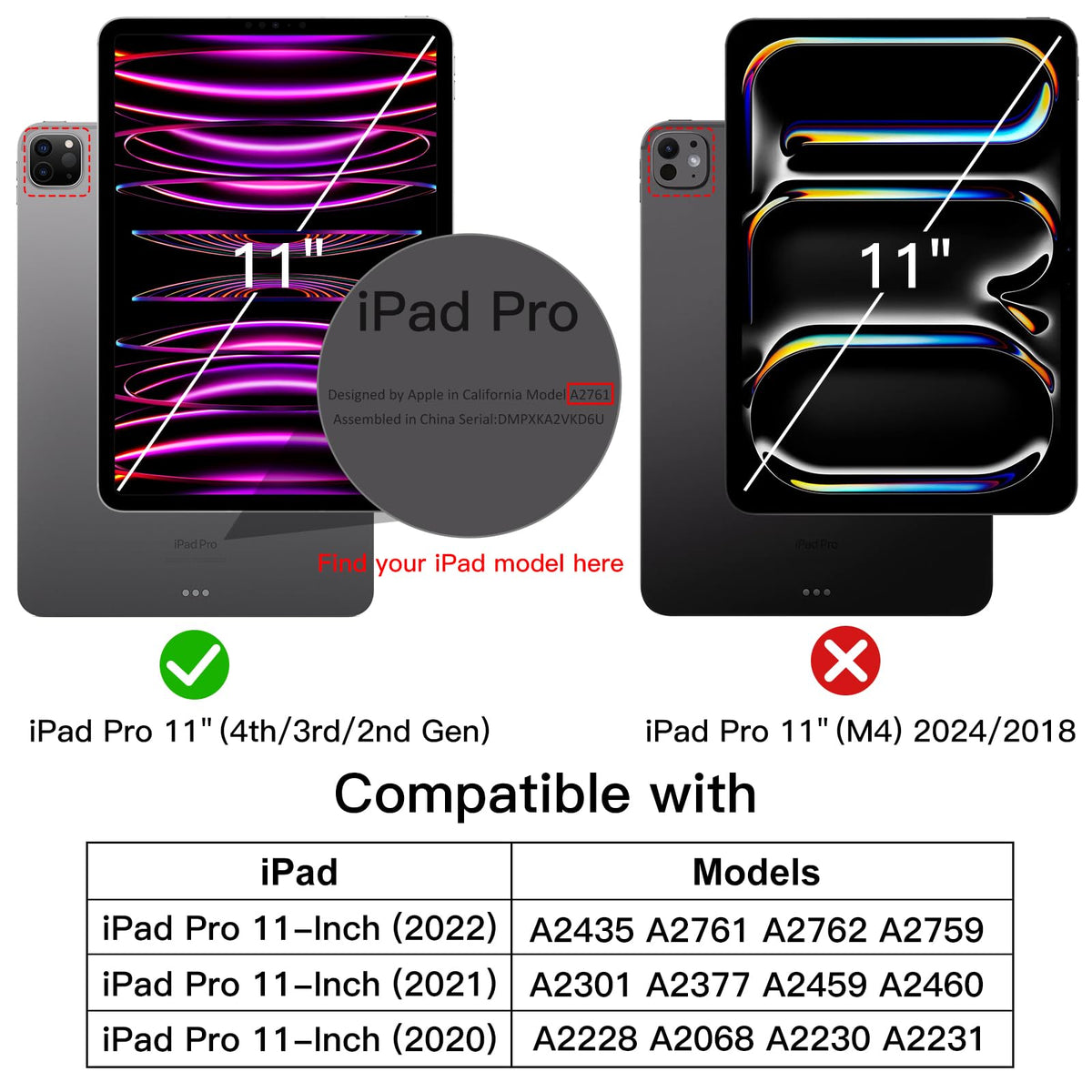 JETech Case for iPad Pro 11 Inch 2022/2021/2020 Model (4th/3rd/2nd Generation), with Pencil Holder, Support 2nd Pencil Charging, Slim Tablet Cover with Soft TPU Back, Auto Wake/Sleep (Black)