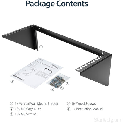 StarTech.com 2U Vertical Wall Mount Patch Panel Bracket - Steel Rack Mount Bracket w/Hardware for 19" Network, Server and Data Equipment , TAA (RK219WALLV)