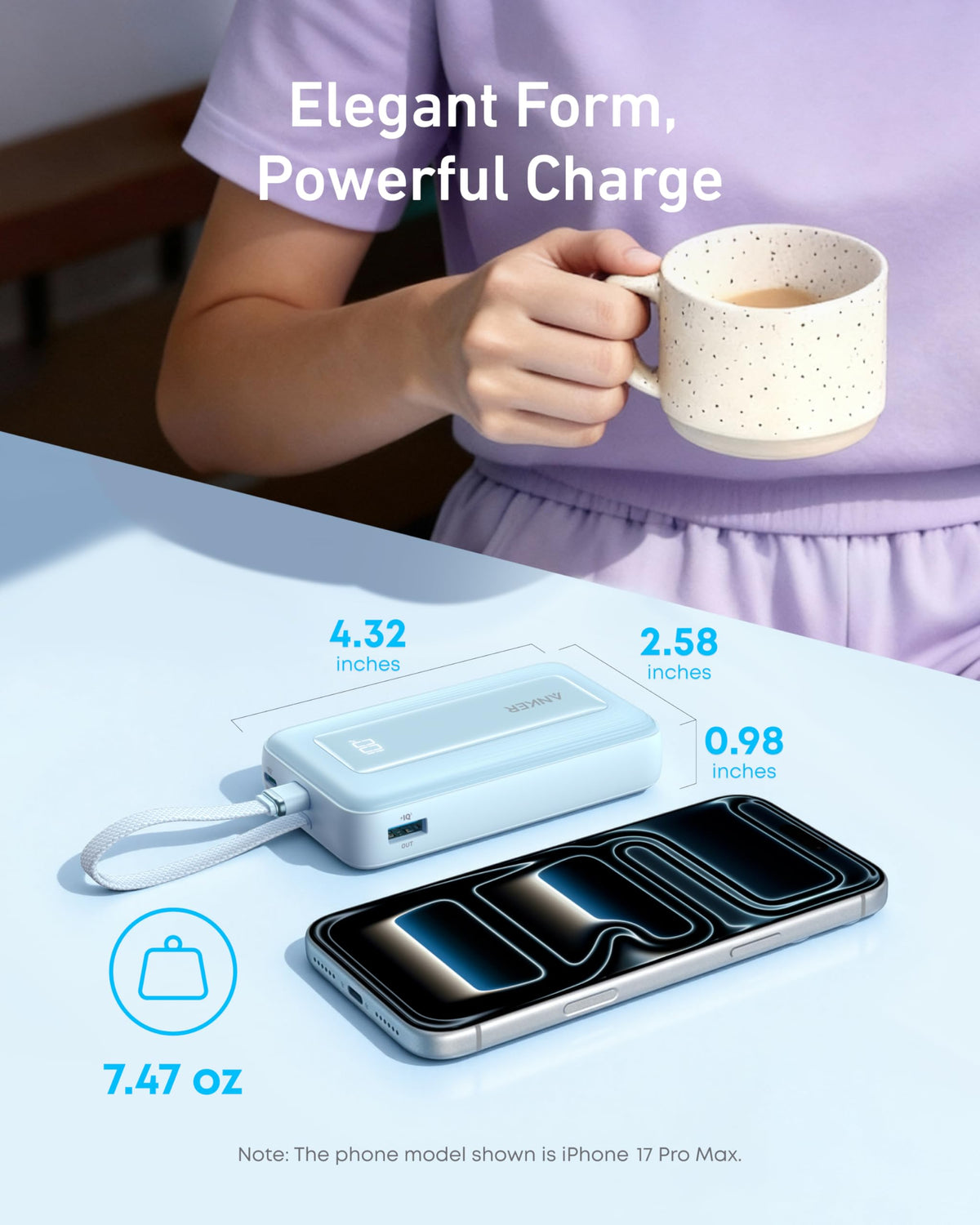 Anker Zolo Power Bank (2025 Upgraded Version), 20,000mAh 30W High-Speed Portable Charger with Built-in USB-C Cable, Battery Pack for iPhone 17/16 / 15 Series, Galaxy, and More