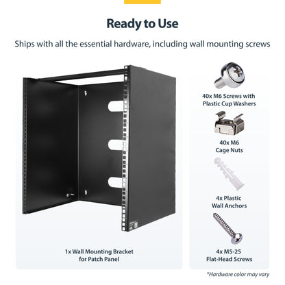 StarTech.com 6U Wall Mount Network Rack - 14 Inch Deep (Low Profile) - 19" Patch Panel Bracket for Shallow Server and IT Equipment, Network Switches - 44lbs/20kg Weight Capacity, Black (WALLMOUNT6)