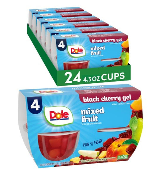 Dole Fruit Bowls Mixed Fruit in Cherry Flavored Gel Snacks, 4.3oz 24 Total Cups, Gluten & Dairy Free, Bulk Lunch Snacks for Kids & Adults