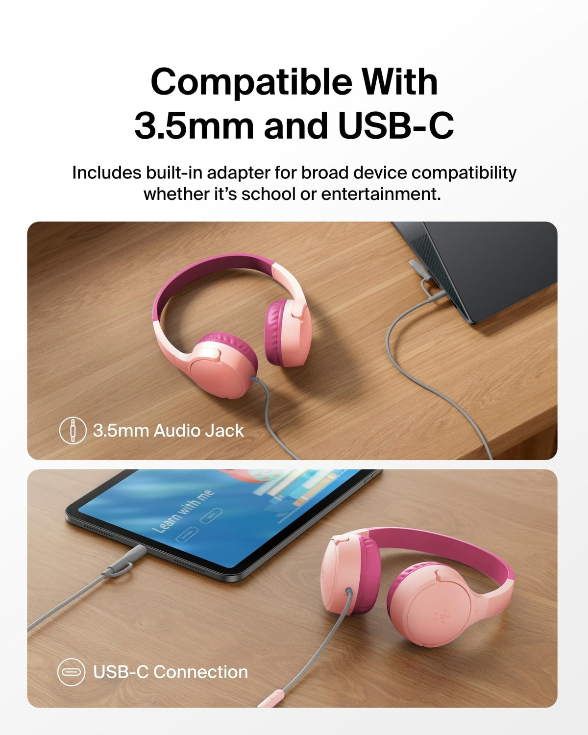 Belkin SoundForm Mini - Wireless Bluetooth Kids Headphones, 30H Battery, 85dB Safe Volume Limit, Built-in Microphone - Toddler On-Ear Earphones for iPhone, iPad - Ideal for School - Blue w/Case