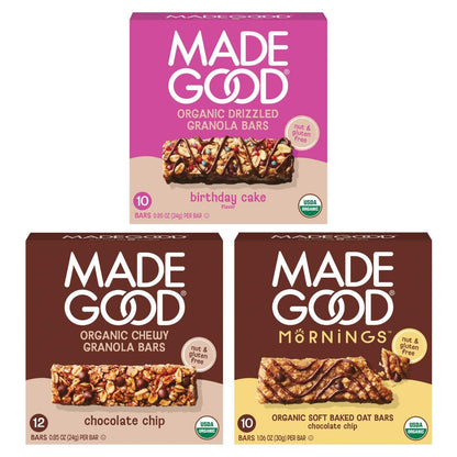 MadeGood Chocolate Lovers Variety Pack, Granola Bars, Morning Bars & Drizzled Birthday Cake Bars