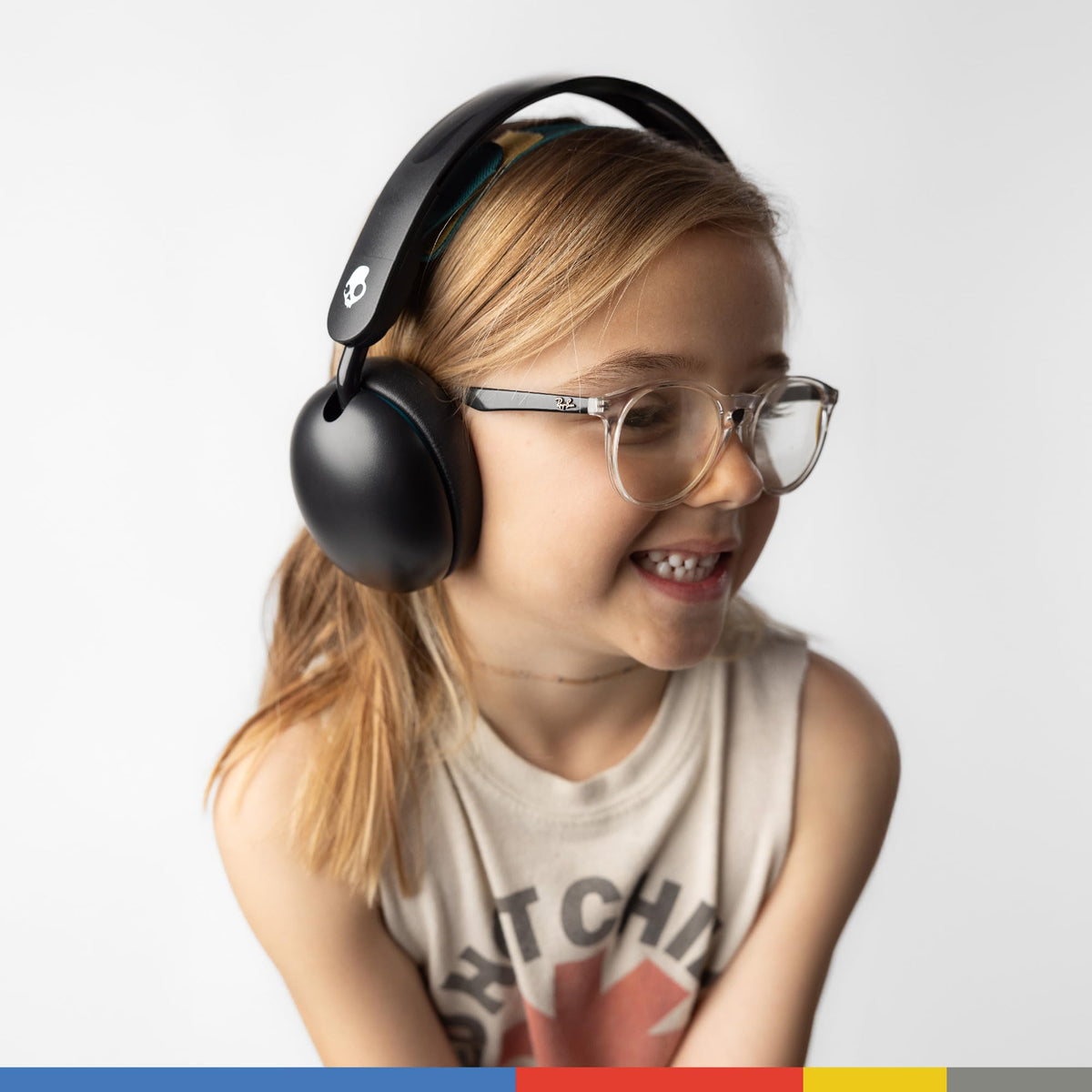 Skullcandy Grom Wireless Headphones, Volume-Limiting Audio, Comfortable Over-Ear Fit, Designed for Kids 6+, Up to 45 Hours Battery, Backup 3.5mm AUX Cable Included with Built-in Microphone - Black