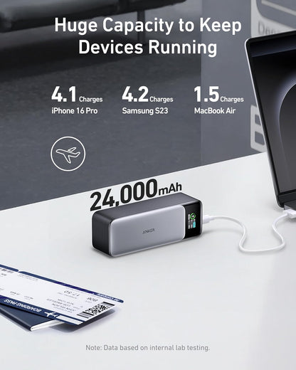 Anker 737 Power Bank, 140W Max 3-Port Laptop Portable Charger, 24,000mAh, Smart Display, Compatible with iPhone 16 / 15 / 14 Series, Vision Pro, Samsung, MacBook, and More