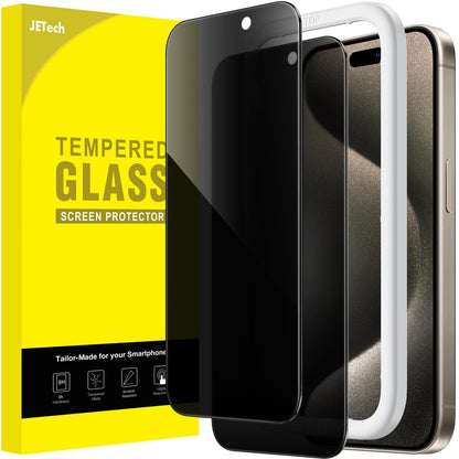 JETech Privacy Screen Protector for iPhone 15 6.1-Inch, Anti-Spy Tempered Glass Film with Easy Installation Tool, 2-Pack