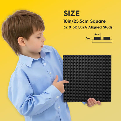 Pokiiulk Classic Gray Baseplates, 32x32 Studs Square Base Plates for Play or Display Bricks Creations, Compatible with Classic Legos, 10" x 10", Pack of 2, Perfect for City Streets, Castle, Mountains
