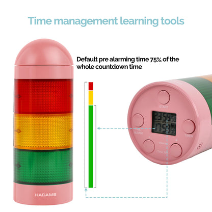 KADAMS Visual Timer for Kids with Audio Pre-Alarm - Traffic Light Alarm for Kids Toddler Teachers Classroom Home Time Management Tool 24hr Countdown Pause Memory Function