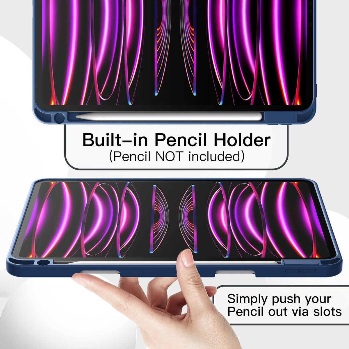 JETech Case for iPad Pro 11 Inch 2022/2021/2020 Model (4th/3rd/2nd Generation), with Pencil Holder, Support 2nd Pencil Charging, Slim Tablet Cover with Soft TPU Back, Auto Wake/Sleep (Black)