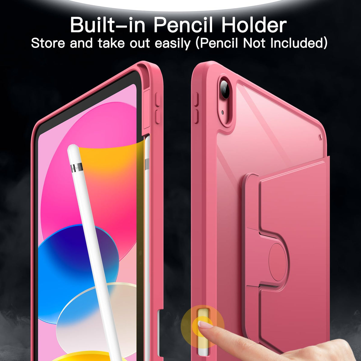 JETech Rotating Case for iPad (A16) 11th/10th Generation (2025/2022) with Pencil Holder, 360 Degree Rotation Protective Stand Cover Clear Back, Auto Wake/Sleep (Navy)